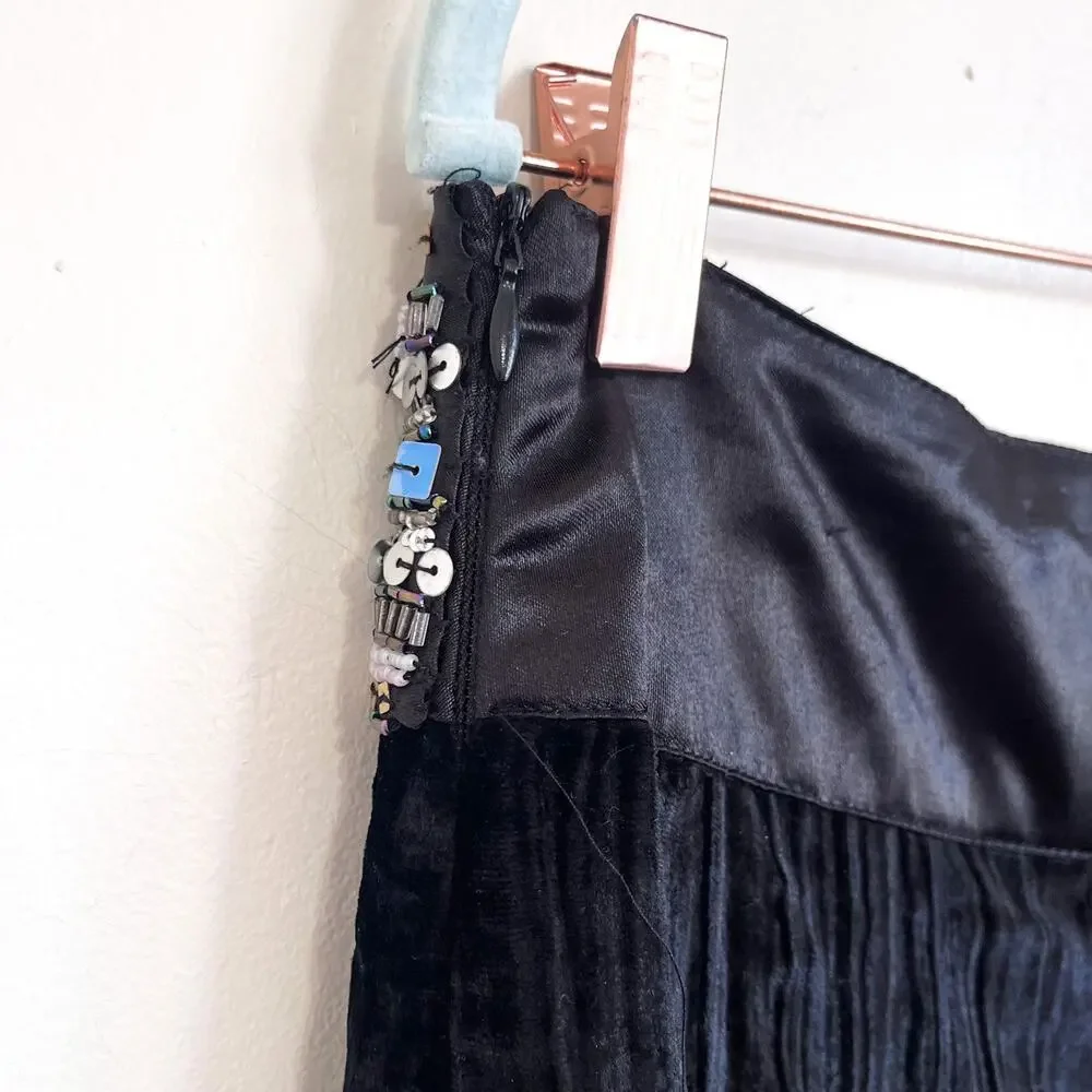 Anne Carson Whimsigoth Crinkle Vintage Velvet Maxi Skirt Size‎ 10 Black Sequin